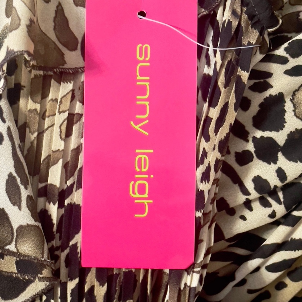 Sunny Leigh Animal Print Dress Sz S Sheer Chiffon Pleated Baddie Office Siren - Picture 8 of 13